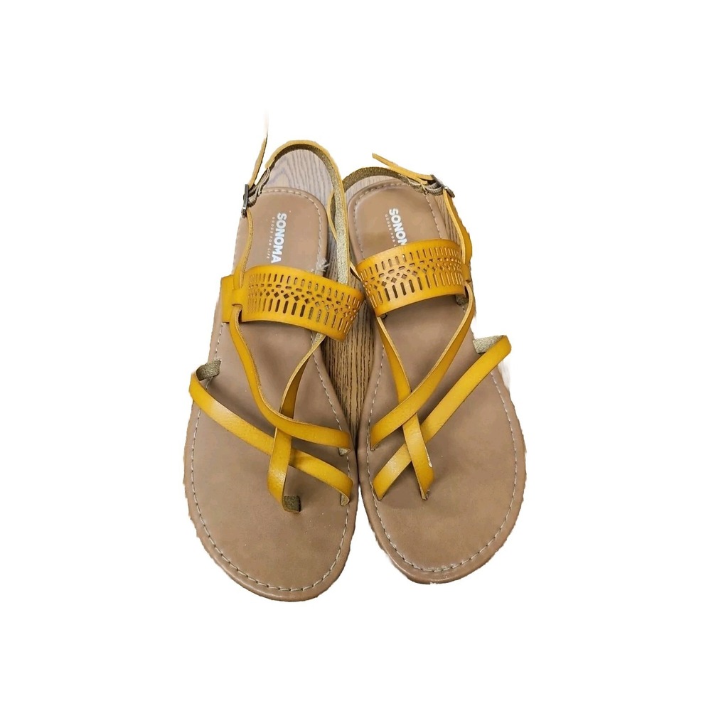 Sonoma Size 10.5 Women's Mustard Leather Flats thong sandals‎ adjustable strap